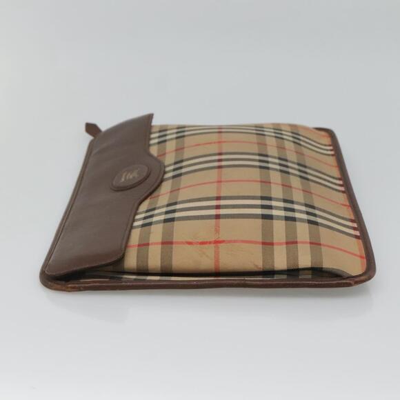 Burberrys Nova Check Clutch Bag Canvas Beige Brown Auth bs23424